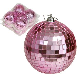Othmar Decorations discobal kerstballen - 8x - roze -8 cm -kunststof