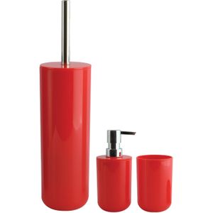 MSV Badkameraccessoire Moods - toiletborstel in houder - beker - zeeppompje - rood - kunststof