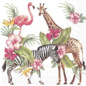 20x Tropische 3-laags servetten safari park dieren 33 x 33 cm - Flamingo - Giraf - Zebra