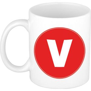 Mok / beker met de letter V rode bedrukking voor het maken van een naam / woord - koffiebeker / koffiemok - namen beker