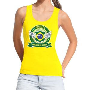Geel Brazil drinking team tanktop / mouwloos shirt geel dames - BraziliÃ« kleding
