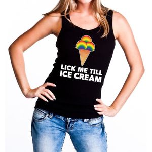 Lick me till ice cream gaypride tanktop/mouwloos shirt - zwart singlet regenboog voor dames - Gay pride