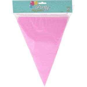 Party Vlaggenlijn - binnen/buiten - plastic - lichtroze - 600 cm - 25 punt vlaggetjes