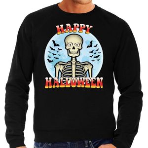 Happy Halloween skelet verkleed sweater zwart voor heren - horror skelet trui / kleding / kostuum