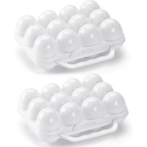 Plasticforte Eierdoos - 2x - koelkast organizer eierhouder - 12 eieren - wit - kunststof - 20 x 18,5 cm