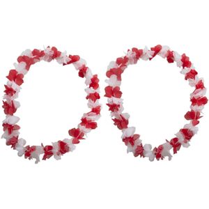 Set van 4x stuks hawaii bloemenslinger krans rood en wit - Hawaiikransen/Hawaiislingers