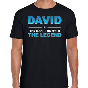 Naam cadeau David - The man, The myth the legend t-shirt  zwart voor heren - Cadeau shirt voor o.a verjaardag/ vaderdag/ pensioen/ geslaagd/ bedankt