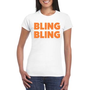 Bellatio Decorations Verkleed shirt voor dames - bling - wit - oranje glitter - carnaval/themafeest