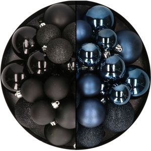 Decoris kerstballen 60x st- zwart/donkerblauw - 4-5-6 cm - kunststof - kerstversiering