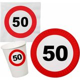 Verjaardag feestartikelen tafel dekken set 50 jaar verkeersbord/stopbord thema - 16x bordjes - 16x bekertjes - 16x servetten