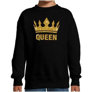 Zwarte Queen gouden glitter kroon sweater / trui kinderen - Zwarte Koningsdag kleding