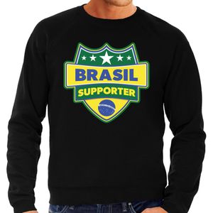 Brasil supporter schild sweater zwart voor heren - Brazilie landen sweater / kleding - EK / WK / Olympische spelen outfit