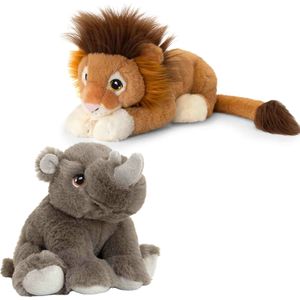 Keel Toys - Pluche safari knuffels neushoorn en leeuw vriendjes 25 cm