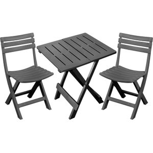 Sunnydays Klapstoelen 2x met bijzettafeltje set - buiten - donkergrijs - kunststof