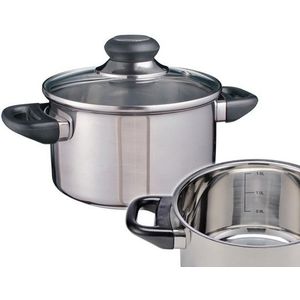 2x RVS kookpannetjes / pannen met glazen deksel 16 cm - kookpannen - Koken - Keukengerei