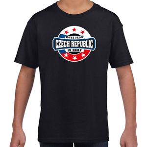 Have fear Czech republic is here t-shirt met sterren embleem in de kleuren van de Tsjechische vlag - zwart - kids - Tsjechie supporter / Tsjechisch elftal fan shirt / EK / WK / kleding