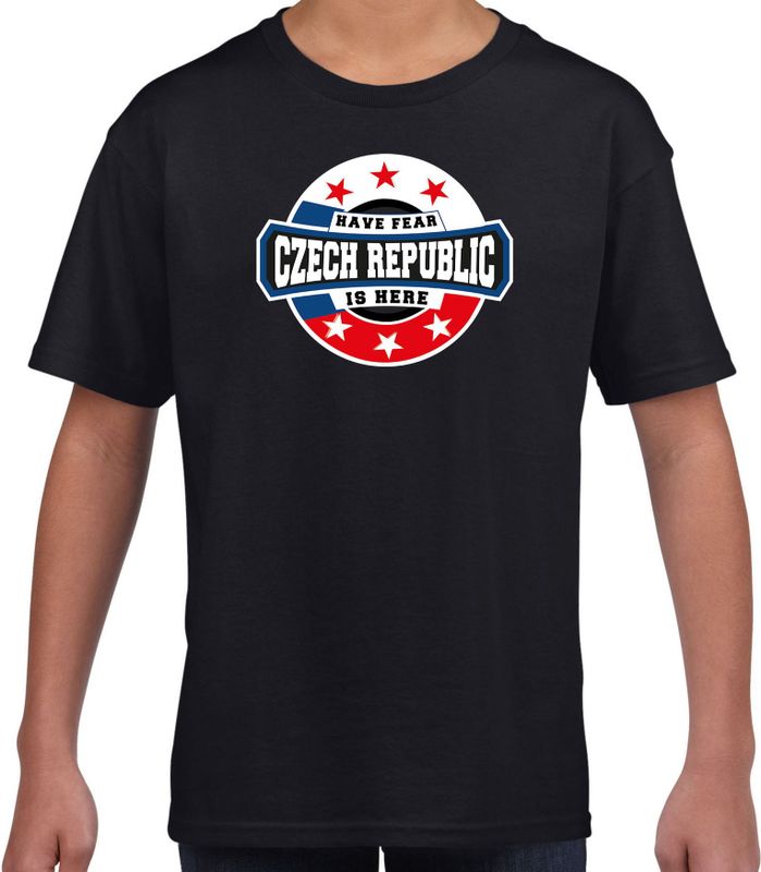 Have fear Czech republic is here t-shirt met sterren embleem in de kleuren van de Tsjechische vlag - zwart - kids - Tsjechie supporter / Tsjechisch elftal fan shirt / EK / WK / kleding