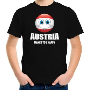 Austria makes you happy landen t-shirt Oostenrijk met emoticon - zwart - kinderen - Oostenrijk landen shirt met Oostenrijkse vlag - EK / WK / Olympische spelen outfit / kleding