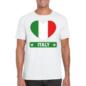 Italie t-shirt met Italiaanse vlag in hart wit heren