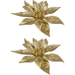 6x stuks decoratie bloemen kerststerren goud glitter op clip 18 cm - Decoratiebloemen/kerstboomversiering