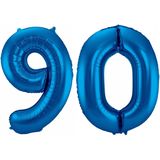 Cijfer ballonnen - Verjaardag versiering 90 jaar - 85 cm - blauw