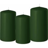 Set van 3x stuks donkergroene stompkaarsen 10-12-15 cm met diameter 6 cm - Sfeer kaarsen voor binnen