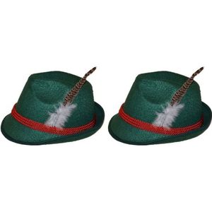 2x Groene Tiroler hoedjes verkleedaccessoires voor volwassenen - Oktoberfest/bierfeest feesthoeden - Alpenhoedje/jagershoedje