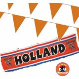 EK Holland oranje straat/ huis versiering pakket met oa 1x Spandoek van 3 meter, 100m oranje vlaggenlijnen - Straatversiering