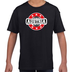Have fear Austria is here t-shirt met sterren embleem in de kleuren van de Oostenrijkse vlag - zwart - kids - Oostenrijk supporter / Oostenrijks elftal fan shirt / EK / WK / kleding