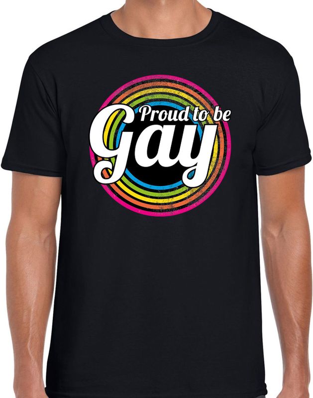 Regenboog cirkel proud to be gay t-shirt - zwart - heren -  LHBT - Gay pride shirt / kleding / outfit