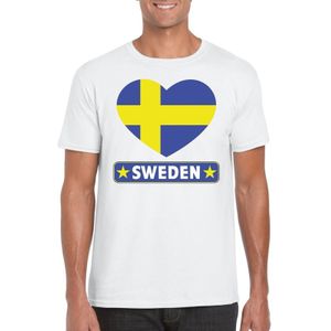 Zweden t-shirt met Zweedse vlag in hart wit heren