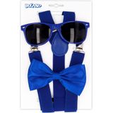 Carnaval verkleedset Funky - hoed/bretels/bril/strikje - blauw - heren/dames - verkleedkleding - verkleedkleding accessoires