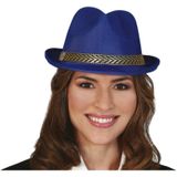 Carnaval verkleedset Funky - hoed/bretels/bril/strikje - blauw - heren/dames - verkleedkleding - verkleedkleding accessoires