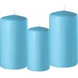 Set van 3x stuks turquoise blauwe stompkaarsen 10-12-15 cm met diameter 6 cm - Sfeer kaarsen voor binnen