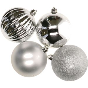 Decoris kerstballen - D10 cm - zilver - 4x stuks - kunststof