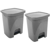 3x stuks grijze pedaalemmers vuilnisbakken/prullenbakken 6 liter 21 x 23 x 29 cm - Kunststof/plastic vuilnisemmer