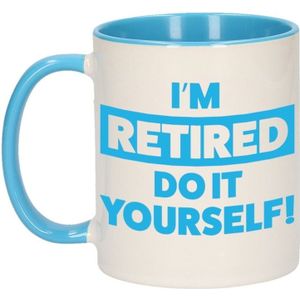 Pensioen kado mok / beker blauw - I'm retired do it yourself! - 300 ml - VUT