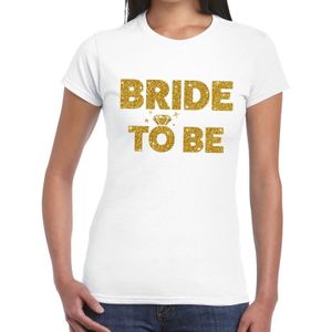 Bride to Be gouden glitter tekst t-shirt wit dames - dames shirt Bride to Be - Vrijgezellenfeest kleding