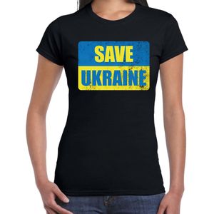 Save Ukraine t-shirt zwart dames - Oekraine protest/ demonstratie shirt met Oekraiense vlag
