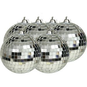 Othmar Decorations discobal kerstballen -6x -zilver -10 cm -kunststof-spiegelbol