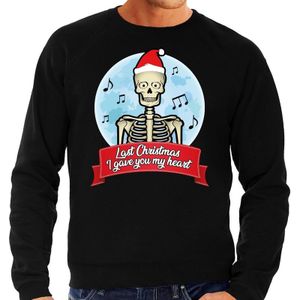 Grote maten foute Kersttrui / sweater - Last Christmas I gave you my heart - skelet - zwart voor heren - kerstkleding / kerst outfit