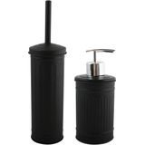 MSV Badkamer accessoires set - zwart - zeeppompje en wc/toilet-borstel - metaal - Retro stijl