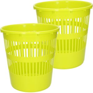 Plasticforte Afvalbak/vuilnisbak/kantoor prullenbak - 2x stuks - plastic - groen - 28 cm