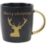 1x stuks kerst thema mokken/bekers zwart/goud Merry Christmas 350 ml - Drinkbekers kerstmokken/kerstbekers