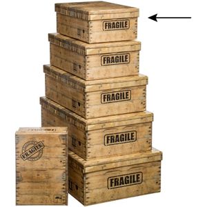 5Five Opbergdoos/box - 6x - houtkleur - L32 x B21.5 x H12 cm - Stevig karton - Woodybox