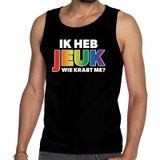 Gaypride ik heb jeuk wie krabt me? tanktop/mouwloos shirt  - zwart regenboog homo singlet voor heren - gaypride