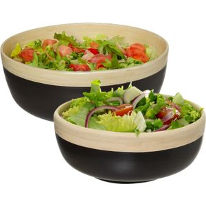 5Five - serveerschalen/saladeschalen - 2 stuks - zwart - bamboe - rond