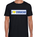 I love Curacao landen t-shirt met bordje in de kleuren van de CuraÃ§aose vlag - zwart - heren -  Curacao landen shirt / kleding - EK / WK / Olympische spelen outfit