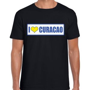 I love Curacao landen t-shirt met bordje in de kleuren van de CuraÃ§aose vlag - zwart - heren -  Curacao landen shirt / kleding - EK / WK / Olympische spelen outfit