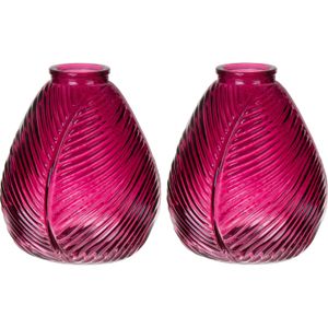 Bellatio Design Bloemenvaas - 2x - paars transparant glas - D14 x H16 cm - vaas